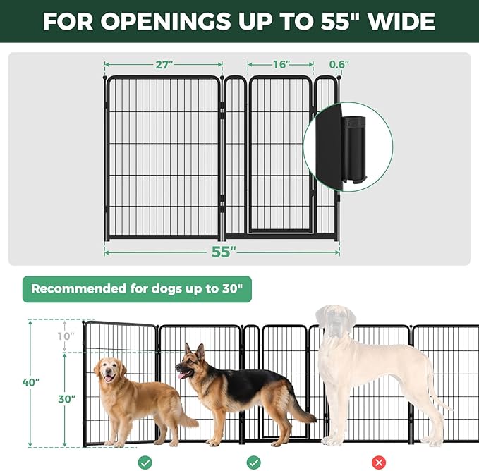 FXW Dog Gate Extra Wide Designed for Indoor Use, Adjustable Width Up to 55-inch Wide (40" H 2 Wire Panels for Medium and Large Dogs), Black