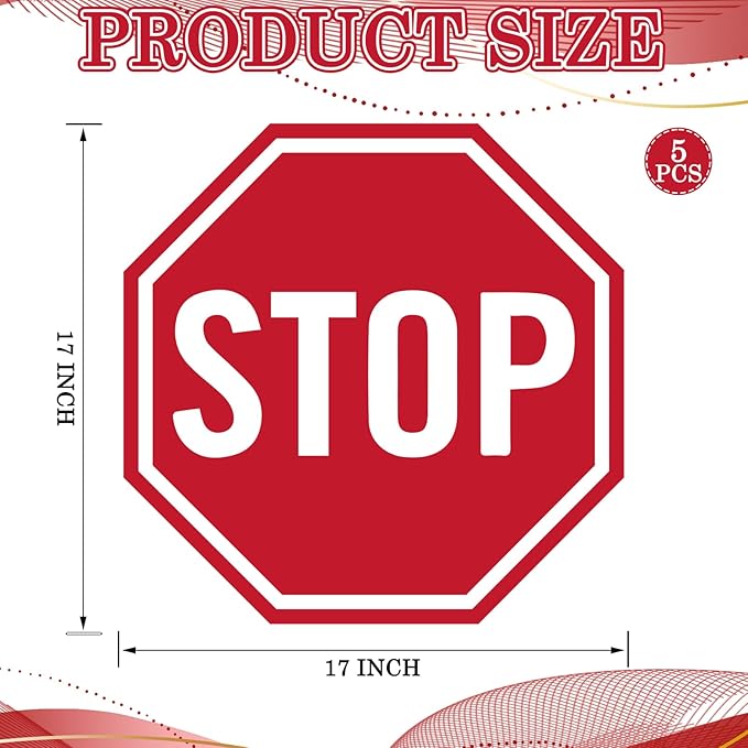 Nuanchu 5 Pcs Stop Floor Sign Stickers, 17" x 17" Anti Slip Adhesive Non-reflective Octagon Stop Safety Warning Tags Labels for Garage Street Traffic Parking