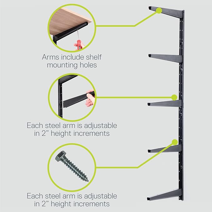 Minimalistic Black Shelf Brackets by Delta Cycle, Set of 10 Fully Adjustable 12-inch Heavy Duty Shelf Brackets, Holds Up to 480 lbs, Modern Shelf Bracket for Wood Shelves