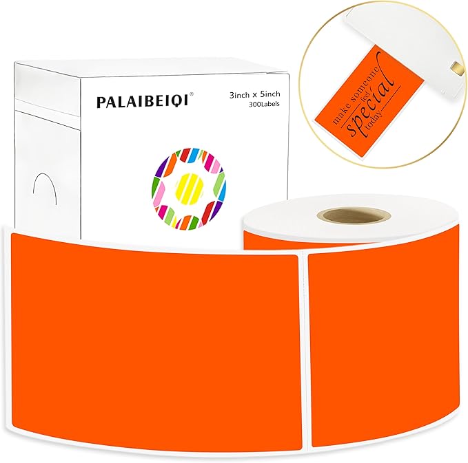 3x5 Inch Thermal Label Stickers,300Pcs Waterproof Rectangle Labels for Storage Bins,Moving Boxes,Address & Inventory Organization,Small Business Labeling,Fluorescent Orange