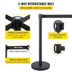 VEVOR Crowd Control Stanchion Set, Stanchion Set with 6.6 ft/2 m Black Retractable Belt, Black Crowd Control Barrier w/Concrete and Solid Metal Base - Easy Connect Assembly (6)