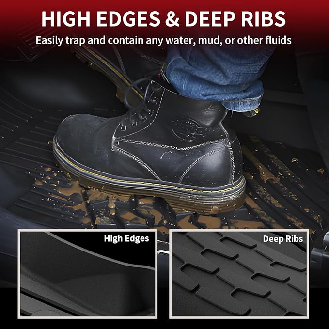 LASFIT Floor Mats Fit for Lincoln Continental 2020 2019 2018 2017, All Weather Floor Liner TPE Custom Fit Car Mats for Lincoln Continental 1st & 2nd Row Rubber Mats, Black,Tasteless