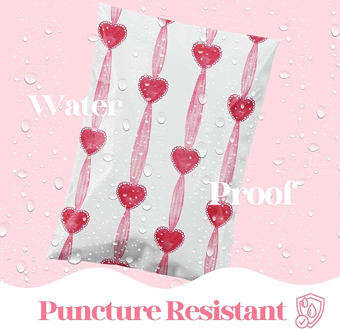 6x9 Designer Poly Mailer 100 Pack Heavy Duty Waterproof Self Seal Shipping Bags for Small Business Large Mailing Envelopes Bulk Tear Resistant Packaging Red Valentine Heart