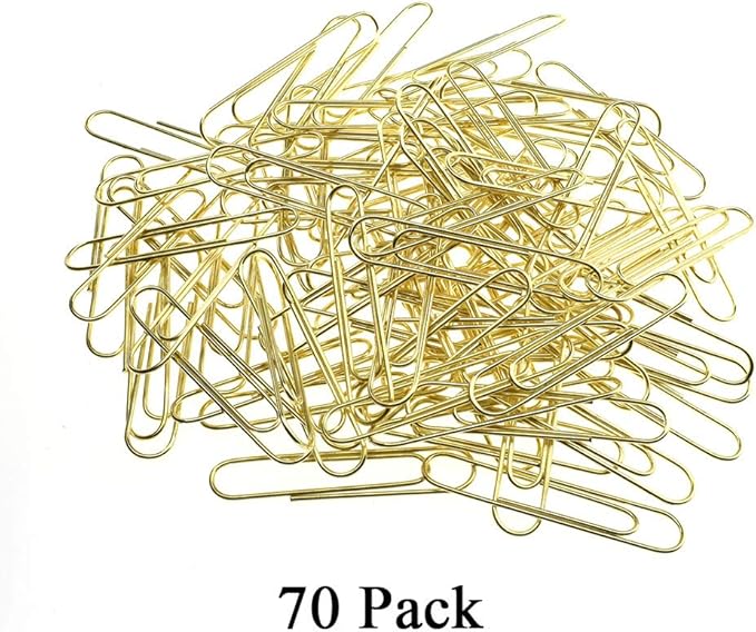 HAHIYO Paper Clips Large Sturdy 2 inches Length 70 Pack Paperclips Heavy Duty Tight Grip Rust Proof Reusable Metal Bright Gold for Home Office School