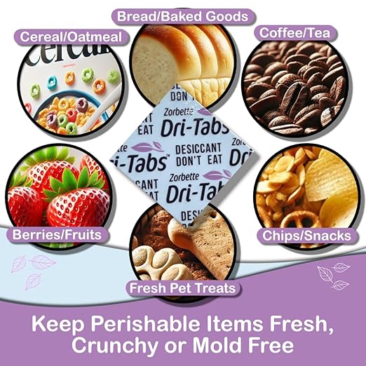 Dri-Tabs | Food-Safe Moisture Absorbers – Keep Fruits, Veggies, Snacks, Bread & More Fresher, Longer! Eco-Friendly, Plant Based Desiccant That Replaces Silica Gel Packets - 75pk (Magenta)