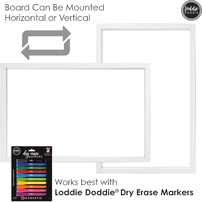 Loddie Doddie Magnetic Dry Erase White Board for Wall - 24" x 36" White Frame - Built-in Marker Tray & Stain-Resistant Surface