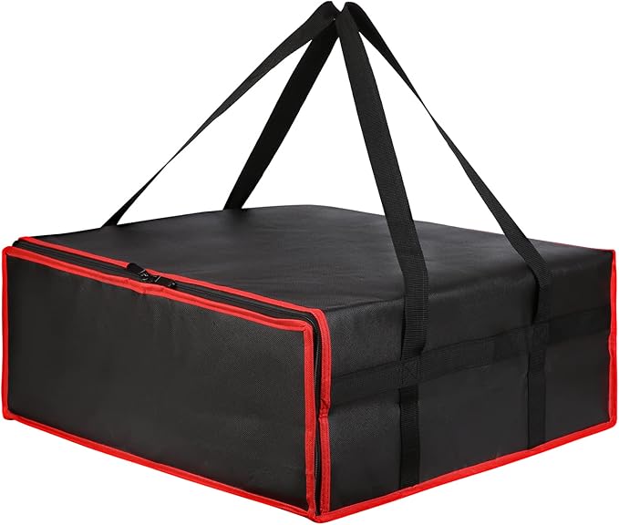 musbus Large Insulated Shopping Bag Thermal Bag Foldable Cooler Bag for Warm Delivery with Cold Cooling Function, Black-red, 20W x 20D x 8H, Modern
