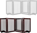 Wooden Freestanding Pet Gate, Pet Gate for Dogs, 29.5inch 4-Panel Wooden Dog Fence with 2 Support, Feet Folding Dog Gate for Indoor, Doorway, Stairs, Kitchen, 81.5“L×30”H (Brown)