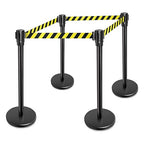 New Star Foodservice 1028911 Stanchions, 36-Inch Height, 6.5-Foot Retractable Belt, Set of 2, Hazard Belt Pattern