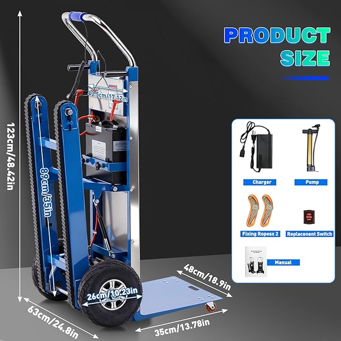 Electric Stair Climbing Hand Trucks Dolly Cart, 900lb Capacity Heavy Duty Stair Climber with Ropes, Carry Heavy Objects Up and Down Stairs Effortless for Furniture Logistics Warehouse, 1250W Motor