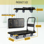 Heavy-Duty Foldable Platform Cart with 6 Wheels & 2000LB Capacity - 360° Swivel & Fixed Casters, Collapsible Push Cart Dolly Black Plastic Trolley, 5" Wheels, Spare Tire & Anti-Collision Corners