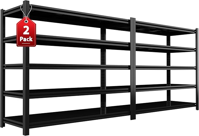 2PCS 59''W/72''H Garage Shelving Units Heavy Duty 5000LBS Metal Storage Shelves Adjustable Steel Industrial Shelving 5 Tier Storage Shelf Rack for Basement, Warehouse