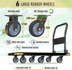 Heavy-Duty Foldable Platform Cart with 6 Wheels & 2000LB Capacity - 360° Swivel & Fixed Casters, Collapsible Push Cart Dolly Black Plastic Trolley, 5" Wheels, Spare Tire & Anti-Collision Corners