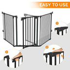 Bonnlo 188'' Wide Baby Gate Playpen 8 Panel Adjustable Play Yard Metal Dog Gate with Door Fireplace Christmas Tree Fence for Pet/Child/Toddler