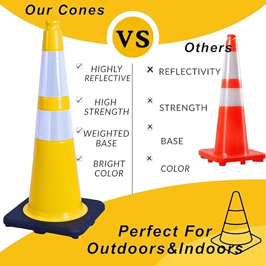 BESEA 8Pack 36” inch Traffic Cones Yellow Road Parking Cones Construction Safety Cone Structurally Stable for Traffic Control(Blue Color)