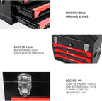 3 Drawers Metal Tool Box, 19" Heavy Duty Steel Tool Chest w/Key Lock & Handle, Multi-Function Top Storage Tray Toolbox w/Powder Coating & Ball Bearing Slides for Garage & Workshop(Black+Red)