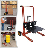 Hydraulic Material Lift 450 lbs Capacity, 36 Inch Lift Height Manual Stacker with 9" Casters, Mobile Hand Pallet Truck Lift Winch Stacker for Workshops, Warehouses, Factories, Homes