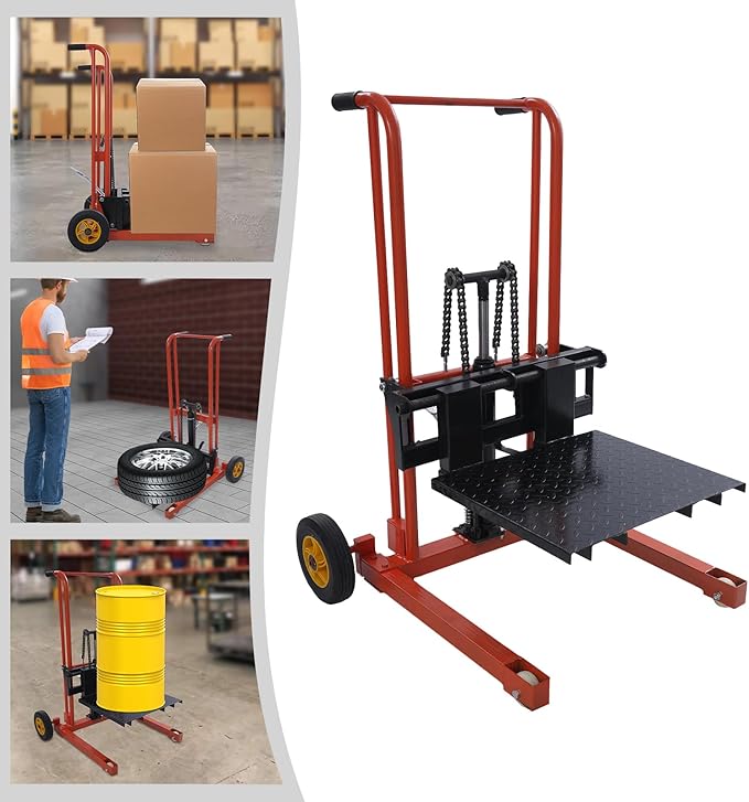Hydraulic Material Lift 450 lbs Capacity, 36 Inch Lift Height Manual Stacker with 9" Casters, Mobile Hand Pallet Truck Lift Winch Stacker for Workshops, Warehouses, Factories, Homes