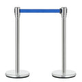 DuraSteel Crowd Control Barriers Line Dividers - Silver Stanchion Stainless Steel Posts with 6.5ft Blue Retractable Belt Ropes - for Store Queues, Airport Lines, Event Entries - 2 Set/Pack
