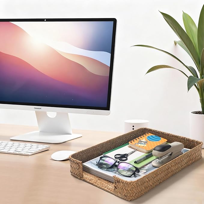 Seagrass Letter Tray, Woven Desk Tray, Wicker Desktop Basket Organizer for Papers, Documents, Magazines, Files