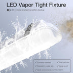 JTT 4FT LED Vapor Tight Light, 60W/50W/40W IP65 Waterproof LED Outdoor Indoor Shop Light 6000K/5000K/4000K CCT, Vapor Proof Fixture for Garage Shop Basement Barn Car-Wash, 6-Pack ETL