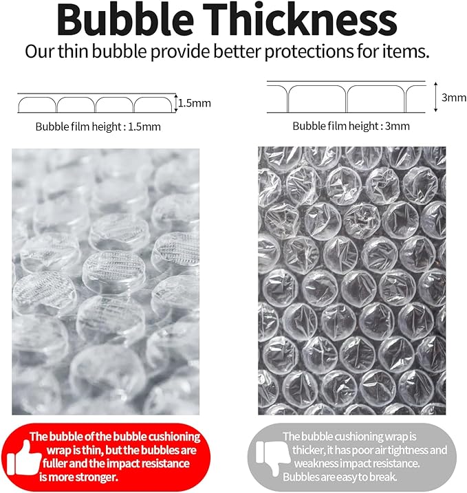 2 Pack-12 inchx100ft Total Small Bubble Cushioning Wrap Bubble Wrap for Extra Protection Packaging Mailers, Nylon Wrap Rolls Moving Cushioning Supplies for Moving & Shipping, Perforated Every 12”