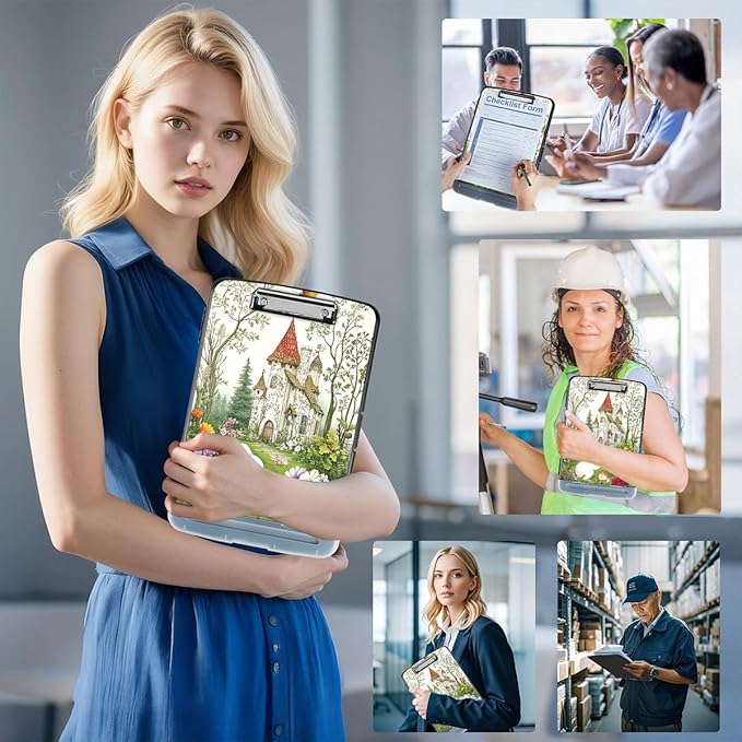 Clipboard with Storage Box & Pen Holder,Heavy Duty Clip Boards 8.5x11 for Nursing,High Capacity,School & Office Supplies,Enchanted Castle