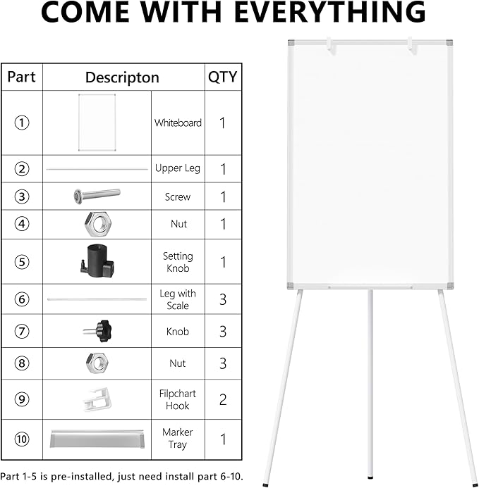 Large Whiteboard with Stand, 36" x 24" Tripod Height Adjustable White Board, 3' x 2' Portable Standing Magnetic Dry Erase Board Easel for Home Office Classroom School, Silver