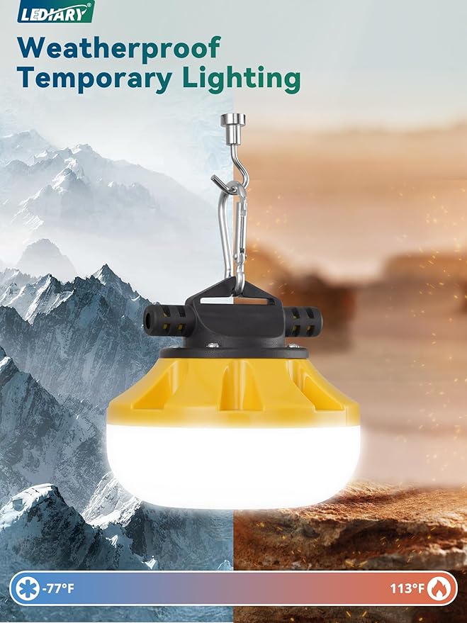 LEDIARY 50FT LED Construction String Lights, 50W 5000LM String Work Light, Linkable Temporary Lighting for Jobsite, Patio, Indoor, Outdoor-ETL Listed