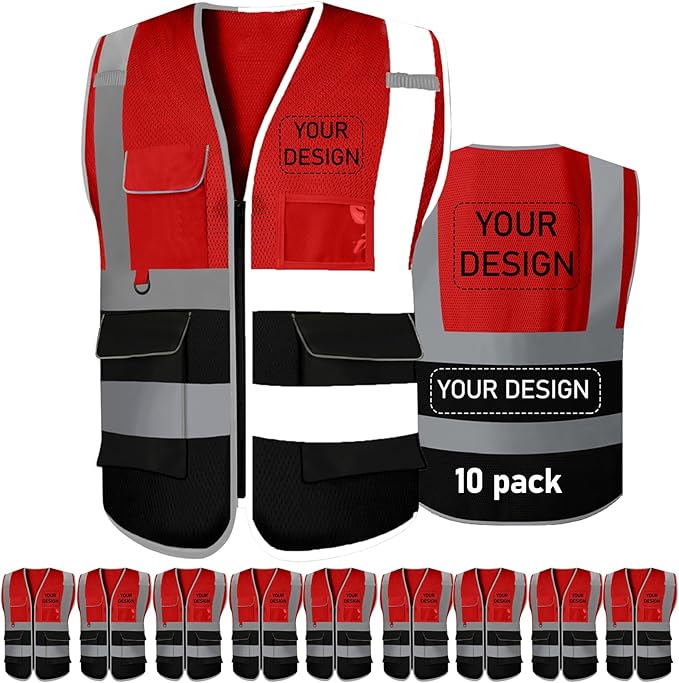 BeautyWill 10/20 Pack Custom Logo Safety Vest,Bulk High Visibility Class 2 Reflective Work Vests