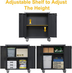 Metal Storage Cabinet with Wheels, Lockable Rolling Tool Chest with Adjustable Shelf & Handle & 2-Doors, Mobile Steel Locker for Garage, Home, Office, Warehouse, Assembly Required, Black