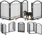 BHG Metal No-Assembly Freestanding Dog Gate with Door Walk Through, Extra Wide 96", Extra Tall 32" Pet Gate, Accordion Puppy Folding Playpen Dog Fence, with 2PCS Support (Black, 4 Panels)
