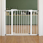 BABELIO Safety Gate Door Fits for Stairs, Narrow and Wide Doorways with Auto Close, Easy Install, No Drilling, Pressure Mounted for Baby, Child, Pets, Dog/Puppy, 26''-40'', White