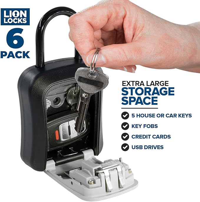 Lock Box for Keys - Lockbox for House Key, Lock Box with Combination for Real Estate, Car, House, Waterproof Key Safe - Easy Installation (6 Pack)