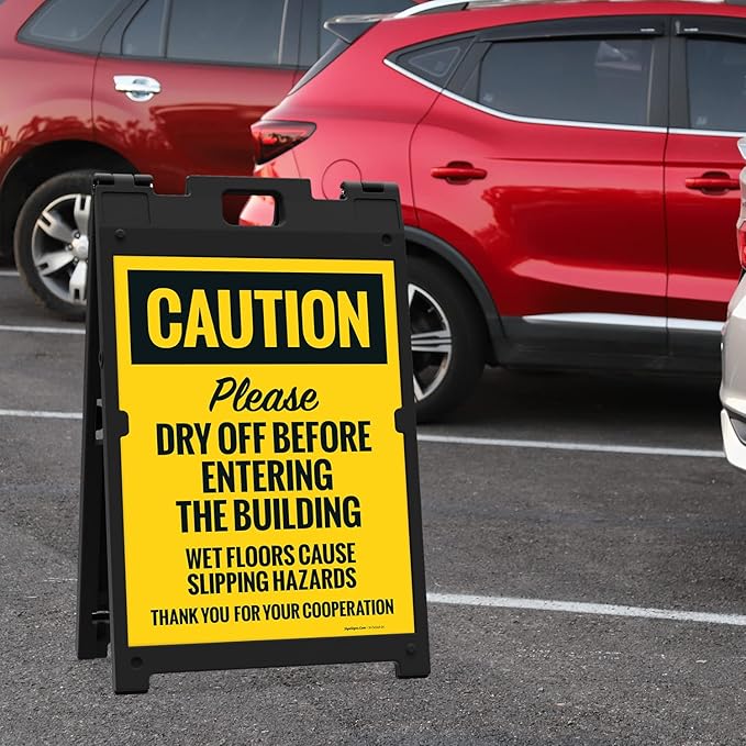 Caution Please Dry Off Wet Floor Sidewalk Sign Kit, 18x24 Inches, With A Frame Stand, Made in USA