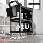 HOMCOM 3 Tier Utility Cart on Wheels, Rolling Tool Storage with Pegboards and Bucket, 200 LBS Load Capacity Plastic Service Cart for Garage, Warehouse, Workshop, Black