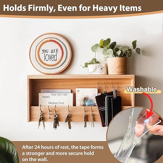 Double Sided Tape Heavy Duty, Nano Double Sided Adhesive Tape, Clear Mounting Tape Picture Hanging Adhesive Strips (2 Rolls, Total 20FT), Weatherproof for Indoor or Outdoor