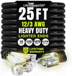 25ft Outdoor/Indoor Extension Cord 3-Outlet 12/3 Gauge Extra Heavy Duty 3 Prong SJTW, Waterproof, Flexible Cold-Resistant Long Power Cord,15A 125V 1875W, Black by LifeSupplyUSA