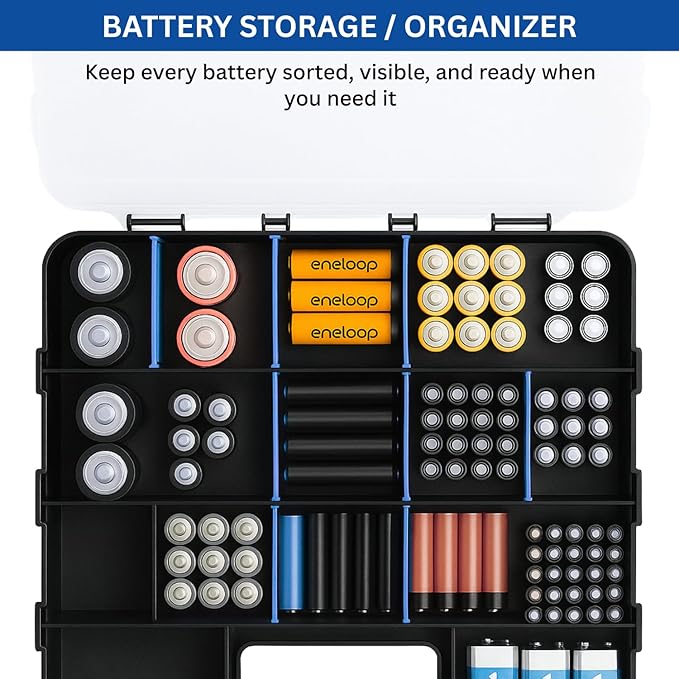 Andalus Tools Organizer Box, Small Parts Storage 34-Compartment Double-Sided Portable Hardware Organizer Removable Plastic Dividers for Screws, Nuts, Bolts, Nails – Blue (2 Pack, 12.5" x 10.5" x 3")