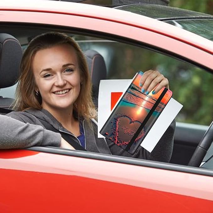 Car Registration and Insurance Holder, Leather Car Glove Box Organizer, Cool Car Accessories for ID, Driver's License Cards & Essential Document,business cards,Men&Womengold orange sand sunset