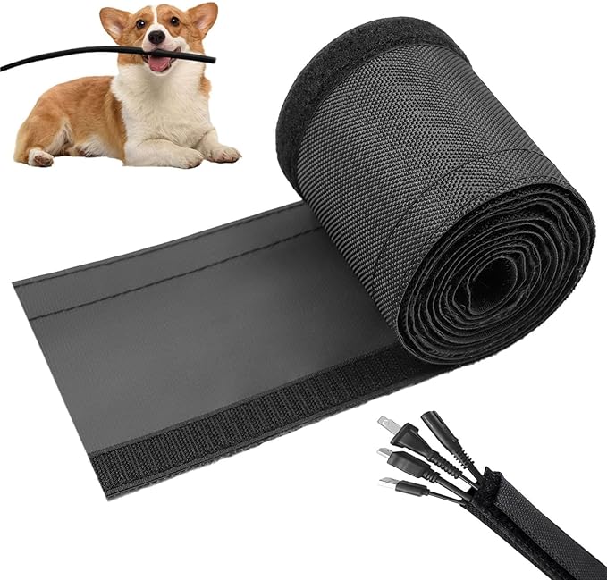 1" - 6.6FT Chew Proof Cord Protector from Pets, Black Heavy Duty Dog & Cat Cable Sleeve Cover - Flexible Split Sleeve for Home, Office, Automotive Wires