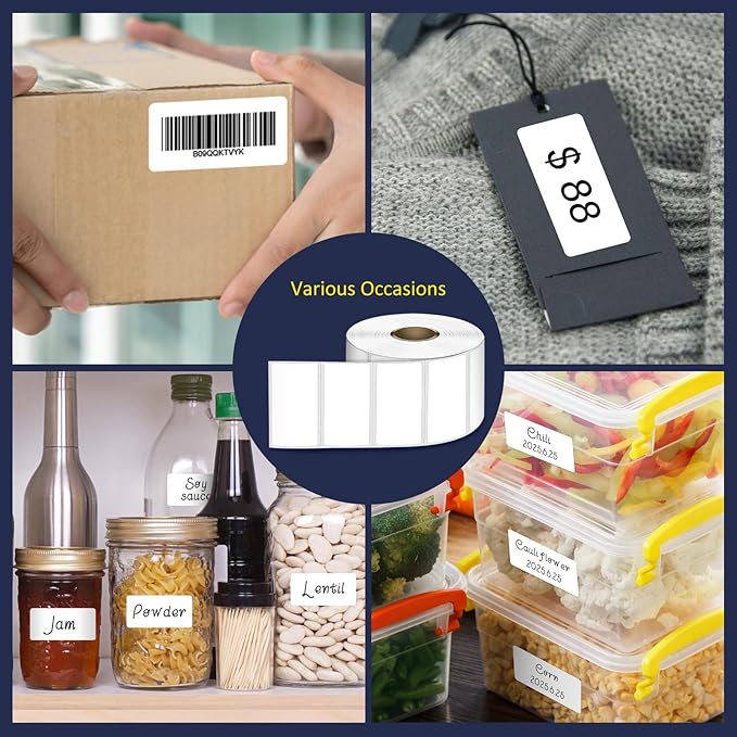 L LIKED 2" x 1" Direct Thermal Labels, Permanent Adhesive Barcode Adress Labels & Compatible with Rollo, Zebra and Other Desktop Printers (12 Rolls, 15600 Labels)