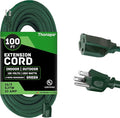 Weatherproof Outdoor Extension Cord 100 ft, 16/3 SJTW 100ft Green Extension Cord 3 Prong, Long Exterior for Outdoor Lights & Landscaping, UL Certified - US Veteran Owned