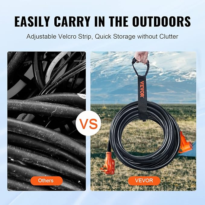 VEVOR 50 Amp RV Extension Cord, 15 ft, Heavy Duty STW 6/3+8/1 AWG RV Power Cord, NEMA 14-50R Female NEMA 14-50P Male Plug, for RVs, Generators, Campers, ETL Listed