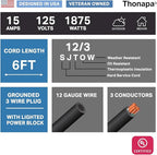 12 Gauge Heavy Duty Extension Cord 10 Ft, SJTOW Oil Resistant & Flame Retardant Black Extension Cord with 3 Prong 10 Foot, 12/3 Black Outdoor Electrical Cable Great for Farm, Ranch & Workshop