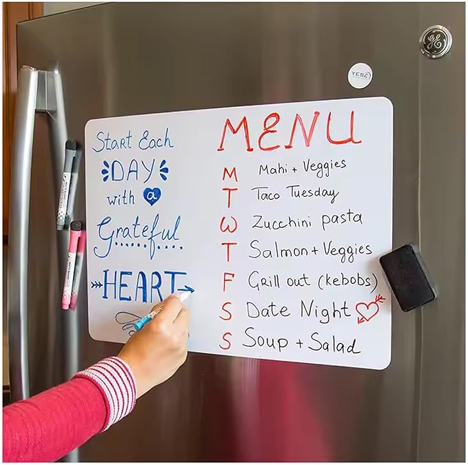 Small Magnetic Dry Erase Board Sheet for Fridge, 8"x12" Erasable Refrigerator WhiteBoard for Kitchen, Mini White Board Planner, Include 1 Markers