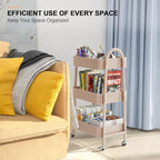 EAGMAK 3 Tier Utility Rolling Cart, Metal Storage Cart with Handle and Lockable Wheels, Multifunctional Storage Organizer Trolley with Mesh Baskets for Kitchen, Living Room, Office, Garage (Beige)