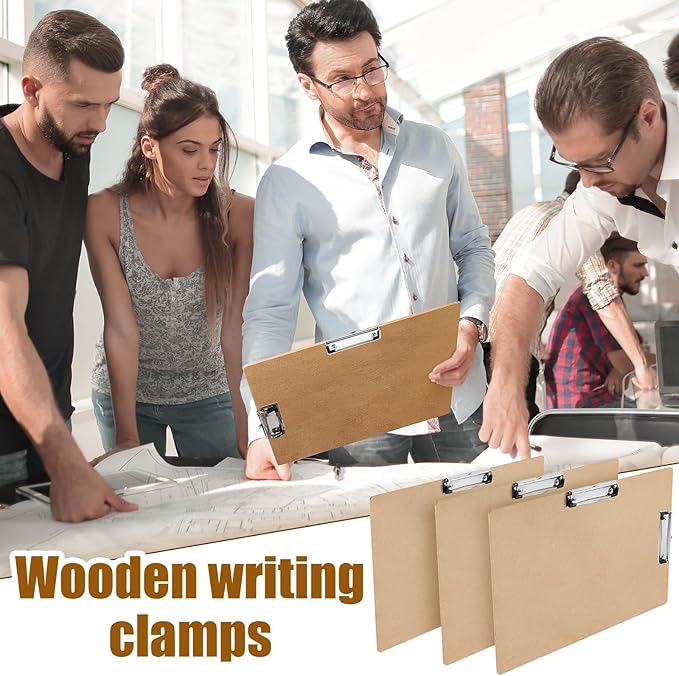 Henoyso 4 Pcs 11x17 Clipboard Wooden Lap Board with Low Profile Clip Brown Double Landscape Clip Hardboard Drawing Board Landscape Horizontal Large Clipboard for Desk Paper Sketching Art Supplies