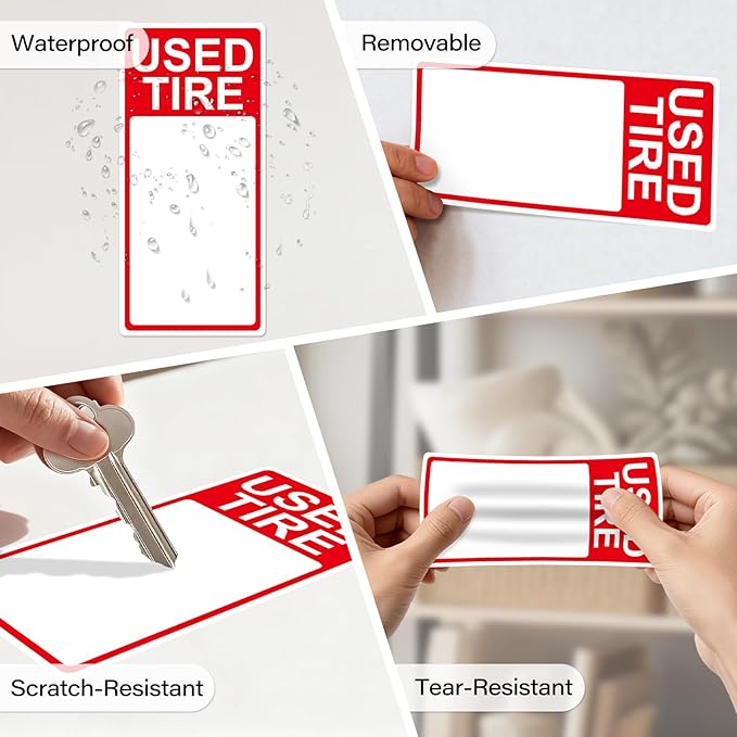 400 Pcs Used Tire Stickers 2.75" x 6" Large Sale Price Tags & Inventory Stickers for Wheels, Waterproof Adhesive Used Tire Labels with Writable Blank Space for Shops Resale Supplies
