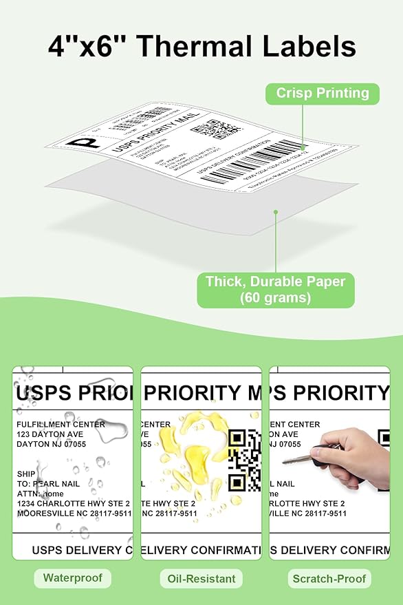 4x6 Thermal Labels, Razuvo Printable Shipping Labels for Direct Thermal Shipping Label Printer, 500 Pack Per Stack, Fanfold, White